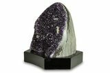 Amethyst and Calcite Geode With Wood Base - Uruguay #294179-2